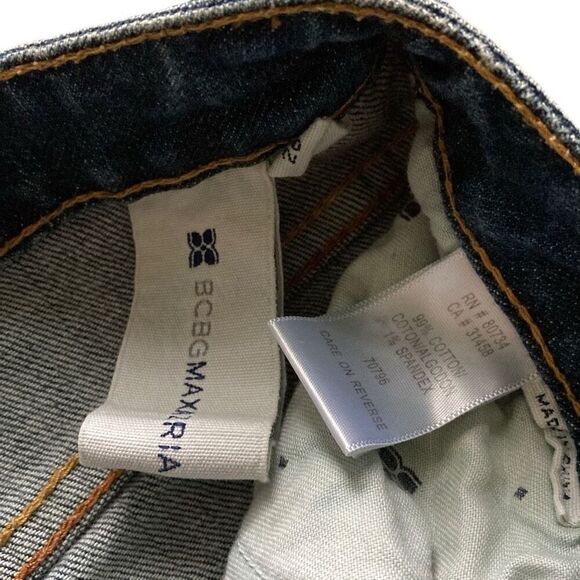 Y2K BCBGMAXAZRIA Sz 26 Dark Wash Denim Cotton Jean Mini Skirt Exposed Stitching - Picture 5 of 5